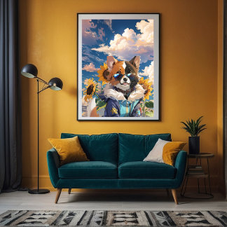Póster Inspirador Cute Dog Floral Sunflower Good Vibes