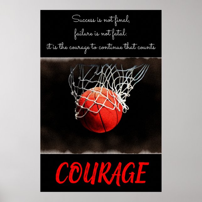 Póster Inspirador de baloncesto de valor exitoso (Frente)