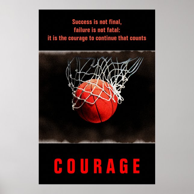Póster Inspirador de baloncesto de valor exitoso (Frente)
