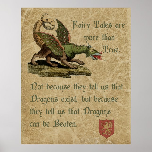 Póster Inspirador Dragon cita el pergamino antiguo (Frente)