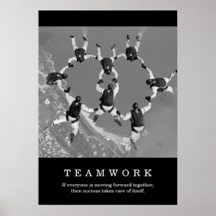 Póster Inspirador motivacional del trabajo en equipo blan