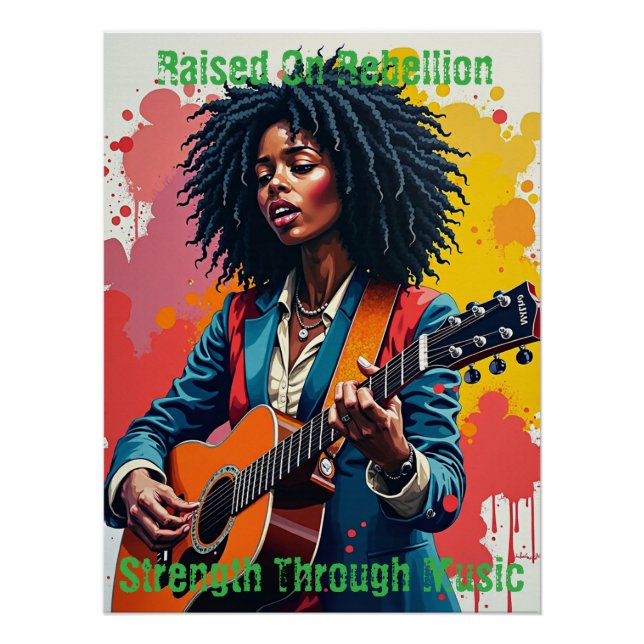 Póster Inspiradora de arte guitarista personalizado mujer (Anverso)