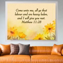 Inspirational Matthew 11:28 Yellow Floral