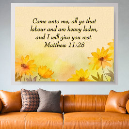 Póster Inspirational Matthew 11:28 Yellow Floral
