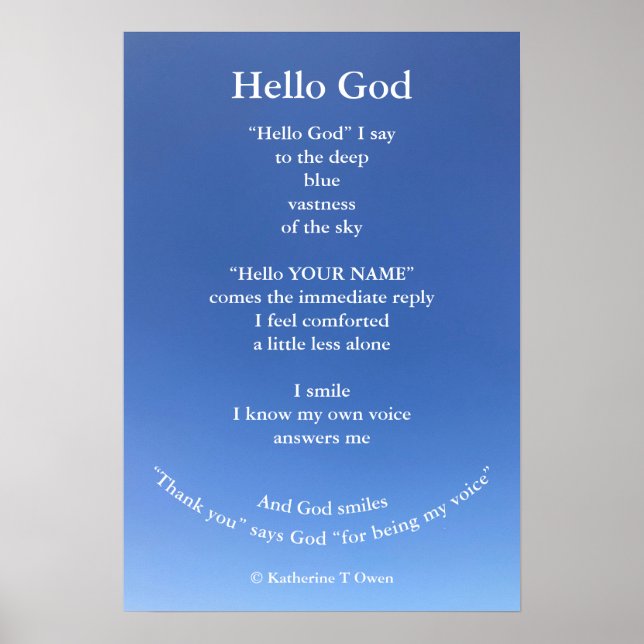 Póster Inspirational Poem, Hello God, Spiritual Poster (Frente)