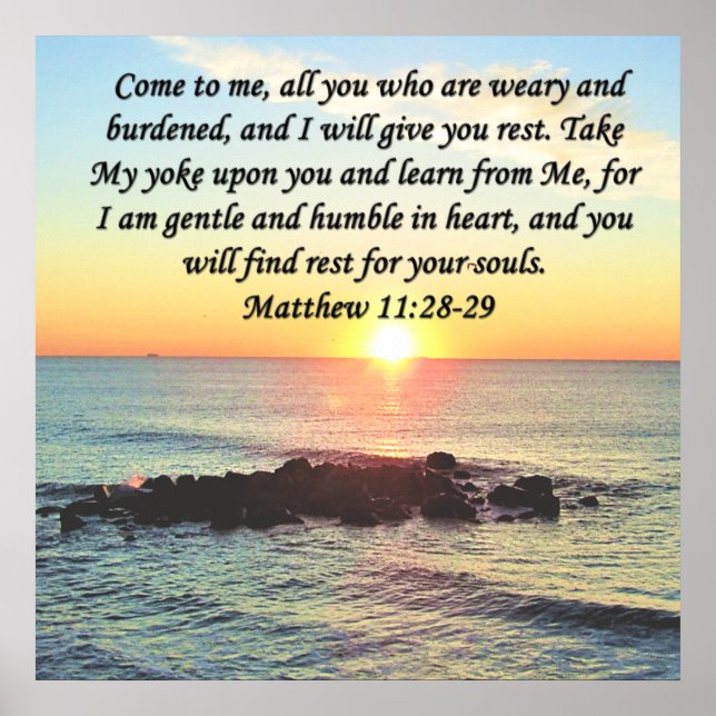 PÓSTER INSPIRING MATTHEW 11:28 DISEÑO DE FOTOS SUNRISE (Frente)