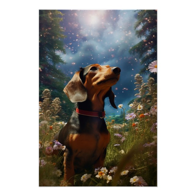 Póster Instalación Art Dachshund Explorando Un Prado (Anverso)