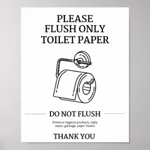 Póster Instrucción de descargar solo papel higiénico 