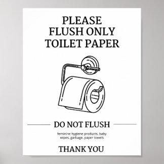 Póster Instrucción de descargar solo papel higiénico