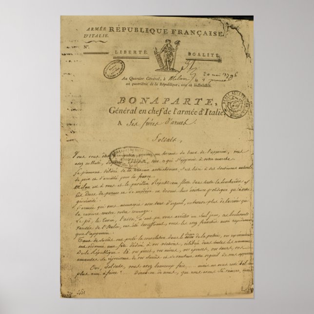 Póster Instrucciones a los soldados emitidas por Napoleón (Frente)