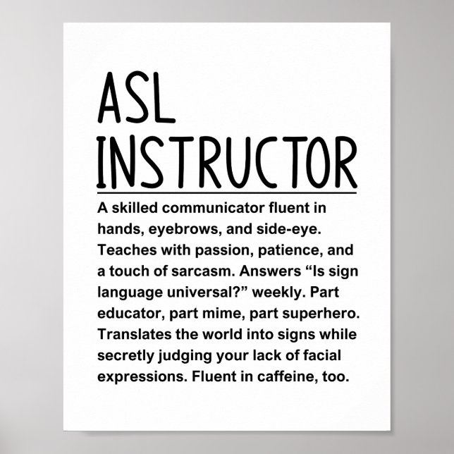Póster Instructor de ASL (Frente)