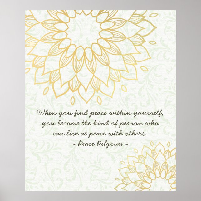 Póster Instructor de Meditación de Yoga Flores Gold Manda (Frente)