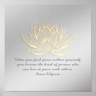 Póster Instructor YOGA Meditación Cita Plata Oro Lotus