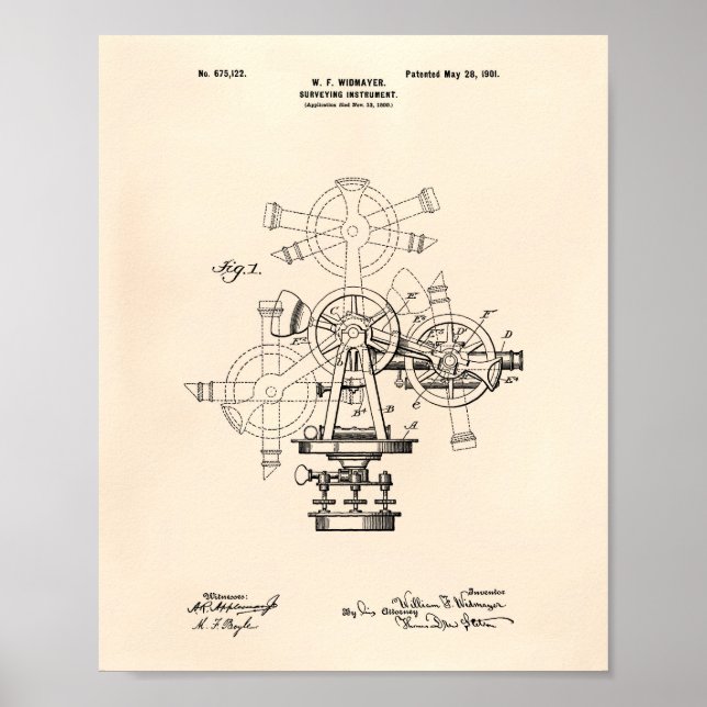 Póster Instrumento de reconocimiento 1901 Patent Art Old  (Frente)