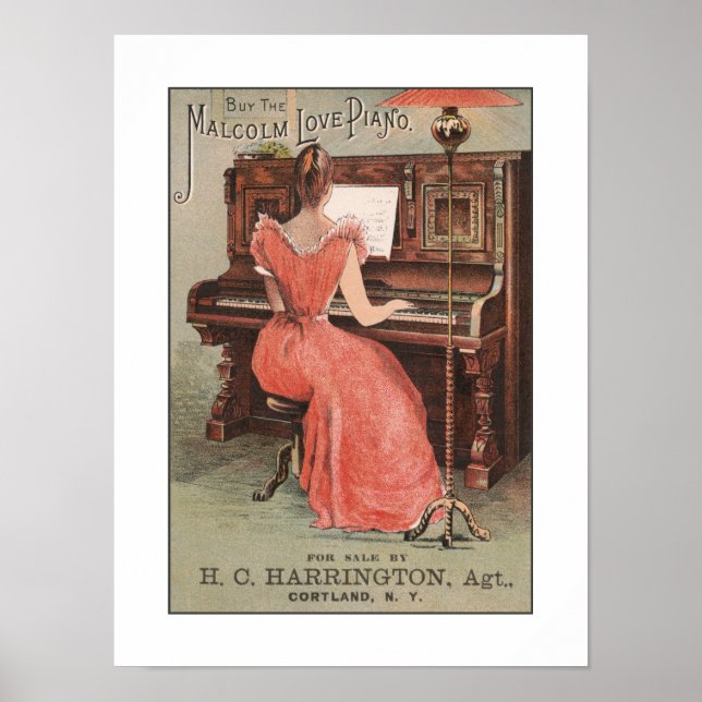 Póster Instrumento musical de piano vintage (Frente)