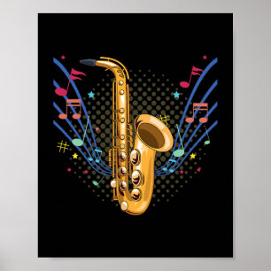 Póster Instrumento musical saxofón tambora pianista de tr