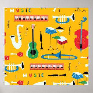 Póster Instrumentos musicales: amarillo de mediados del s