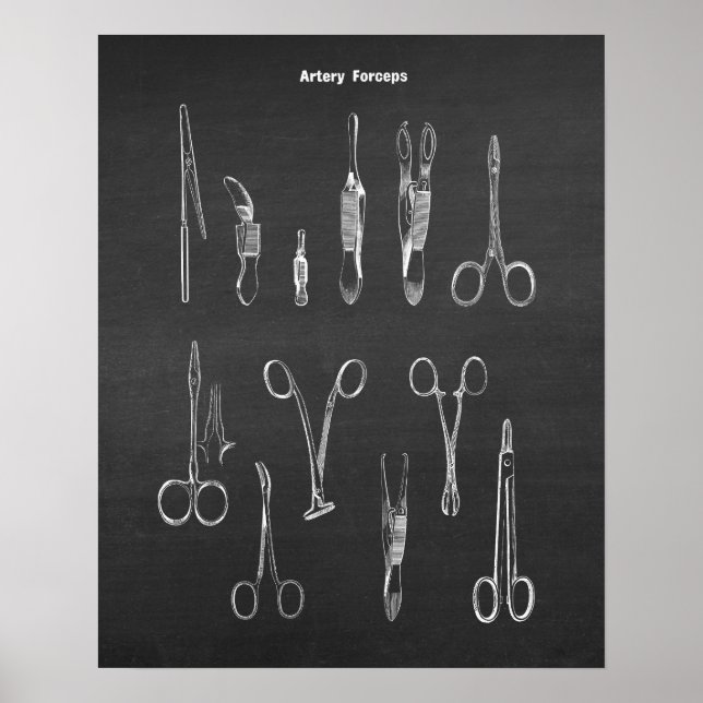 Póster Instrumentos quirúrgicos de los Forceps de Arteria (Frente)
