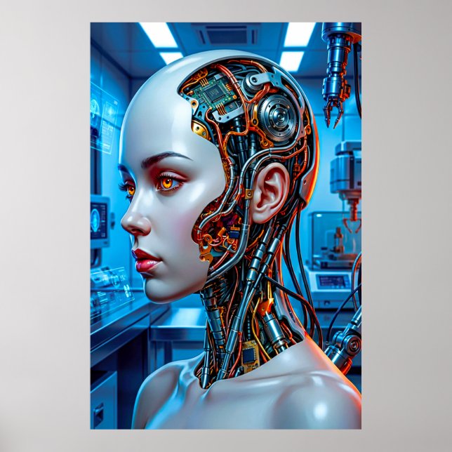 Póster Inteligencia Artificial Cool Blue Ciencia Ficción (Frente)