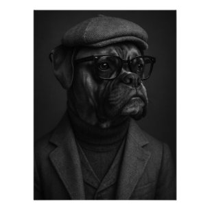Póster Intellectual Boxer Dog in Tweed Suit, Turtleneck