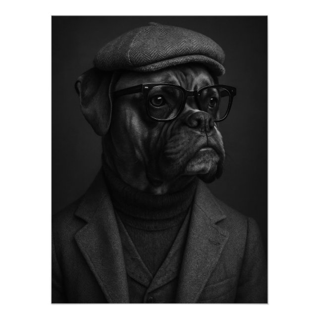 Póster Intellectual Boxer Dog in Tweed Suit, Turtleneck (Anverso)