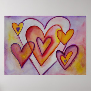 Póster Interbloqueo de corazones de amor pintura Poster d