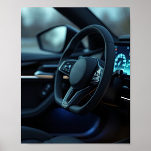 Póster Interior de coche de lujo moderno con luz ambienta