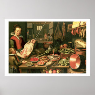 Póster Interior de cocina con una doncella