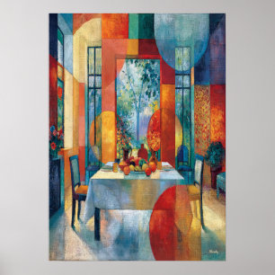 Póster Interior de comedor cubista