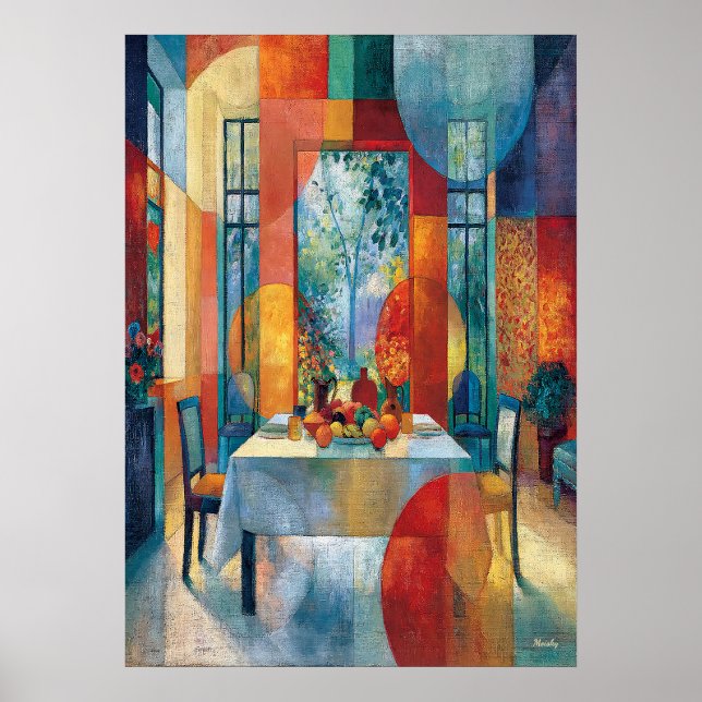 Póster Interior de comedor cubista (Frente)