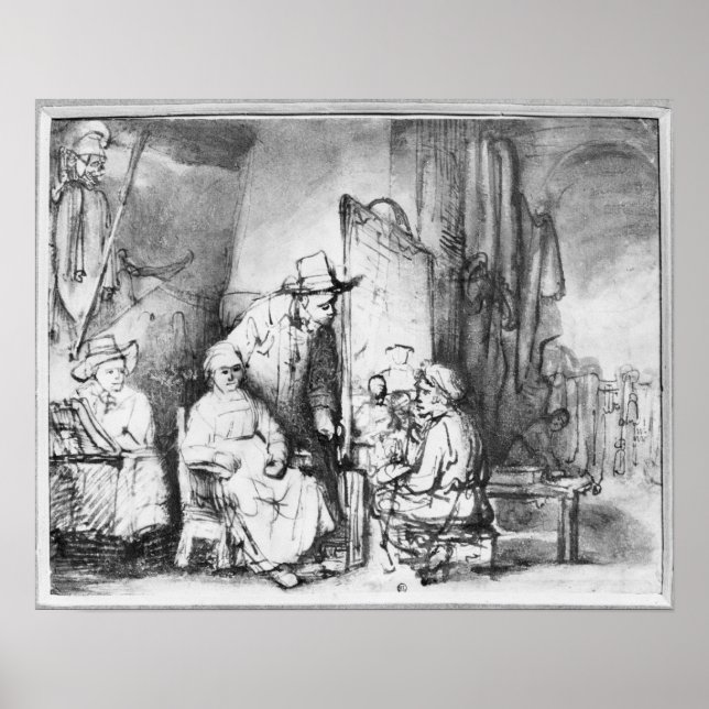 Póster Interior de estudio con pintura pintora (Frente)