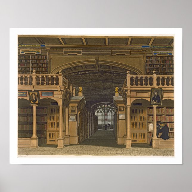 Póster Interior de la Biblioteca Bodleian, ilustracion de (Frente)