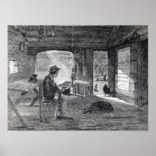 Póster Interior de la choza de un colono en Australia