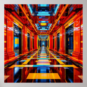 Póster Interior de pasillo geométrico colorido