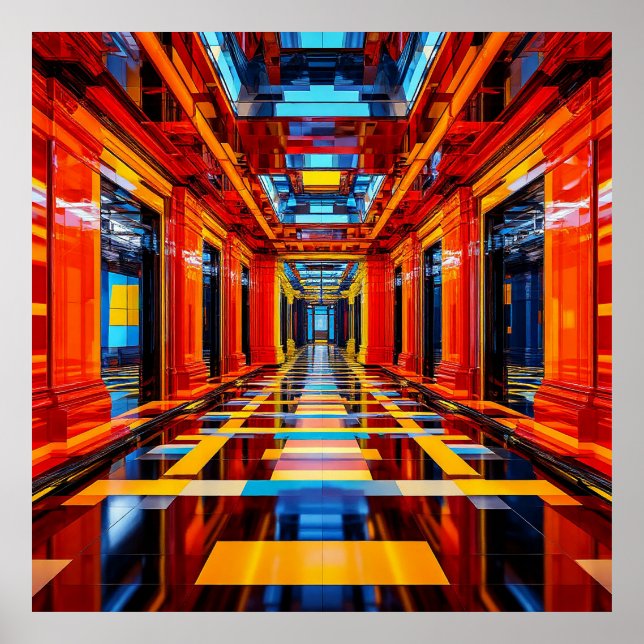 Póster Interior de pasillo geométrico colorido (Frente)
