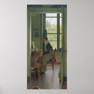 Póster Interior de un comedor, detalle de una mujer