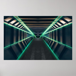 Póster Interior de un corredor de nave espacial de cienci