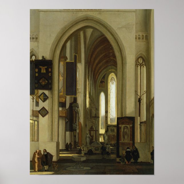 Póster Interior de una iglesia con figuras, 1685 (Frente)