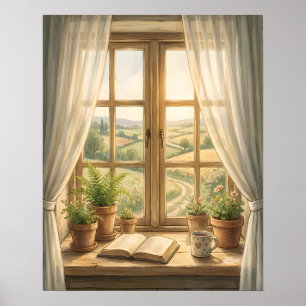 Póster Interior de Ventana de Cabaña Acogedora