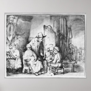 Póster Interior del estudio con la pintura del pintor