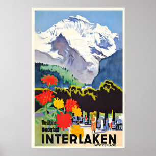 Póster Interlaken Berna Suiza Alpes suizos Vintage