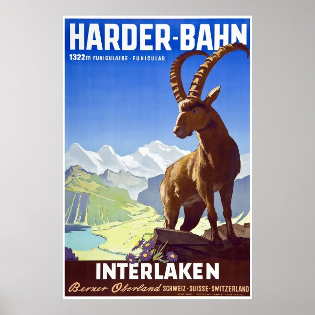 Póster Interlaken, Suiza, afiche de viaje en esquí (Frente)