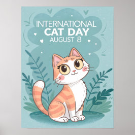 Póster International Cat Day Cute Whimsical Cat Art