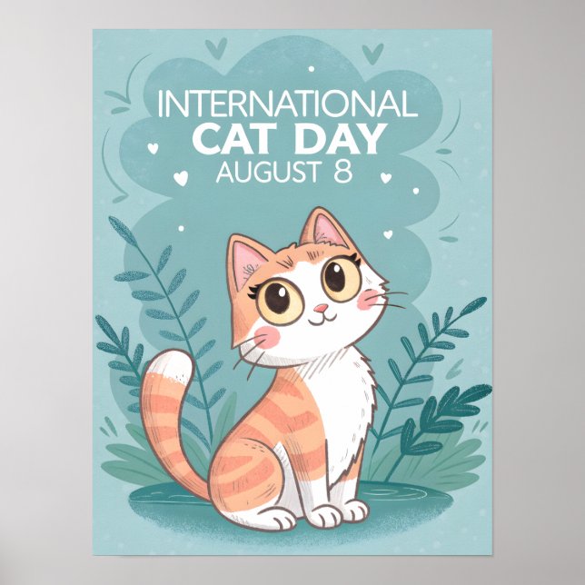 Póster International Cat Day Cute Whimsical Cat Art (Frente)