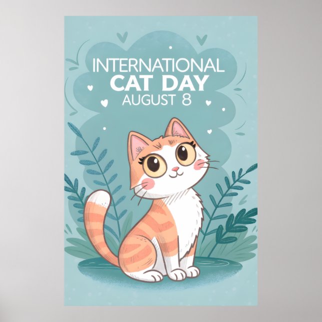 Póster International Cat Day Cute Whimsical Cat Art (Frente)