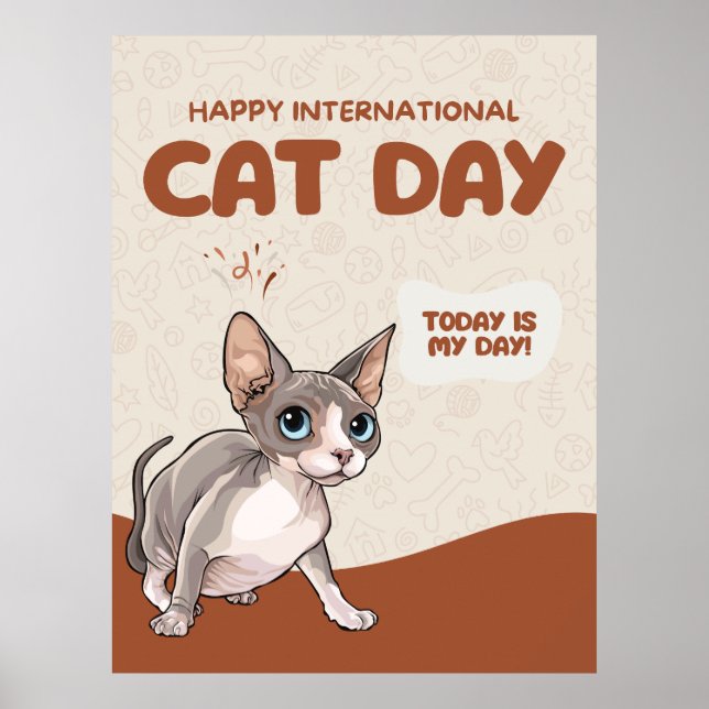 Póster International Cat Day Sphynx Celebration Art (Frente)