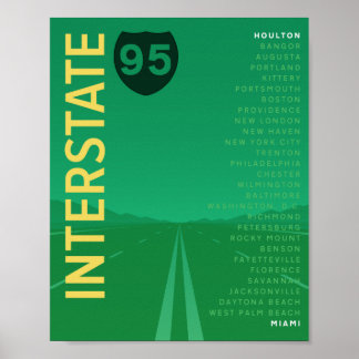 Póster Interstate 95 (I-95) Poster (Green)