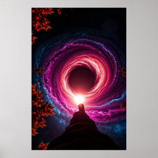 Póster "Into the Abyss — Neon Black Hole Galaxy" Premium