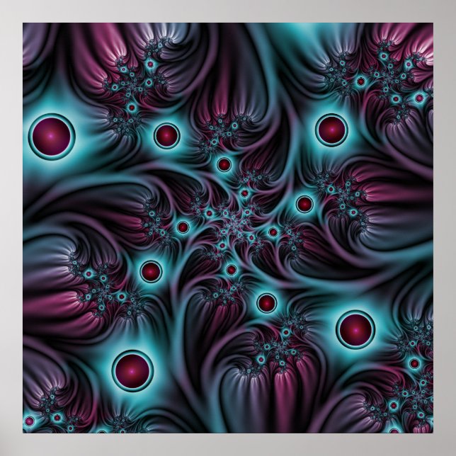 Póster Into the Depth Blue Pink Abstract Fractal Art (Frente)
