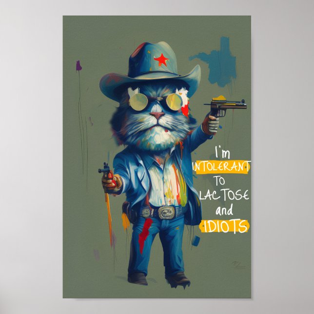 Póster Intolerant to Lactose & Idiots Grumpy Cat Sheriff (Frente)